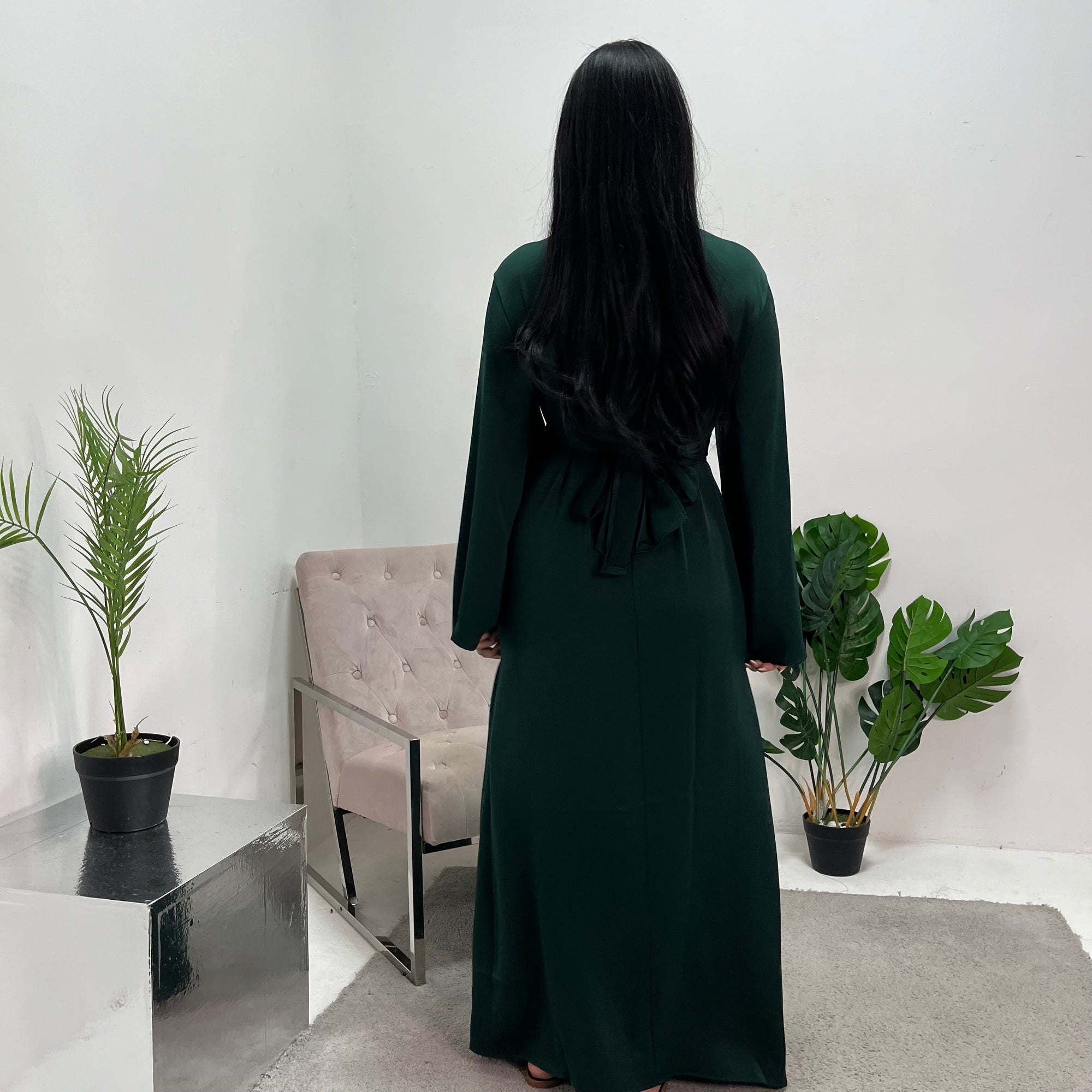 Laya Emerald Green Wrap Detail Flare Sleeve Modest Dress House Of Haniya Laya Emerald Green Wrap Detail Flare Sleeve Modest Dress House Of Haniya