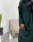 Laya Emerald Green Wrap Detail Flare Sleeve Modest Dress