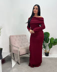 Fana Wine Long Sleeve Off Shoulder Dress