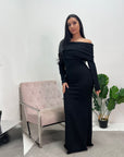 Fana Black Long Sleeve Off Shoulder Dress