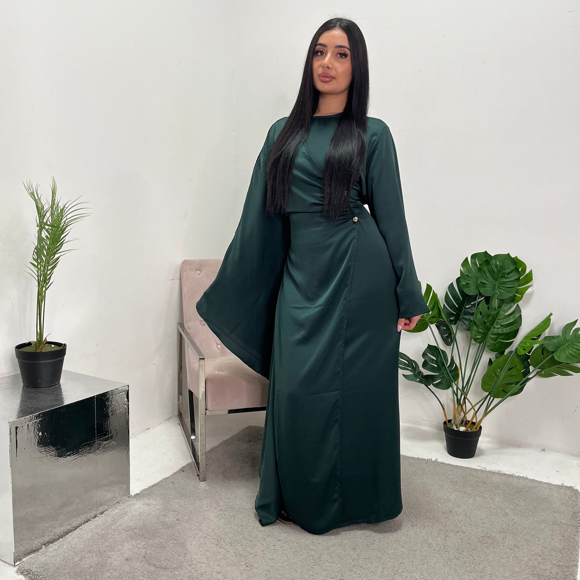 Mila Emerald Green Drape Kaftan Dress