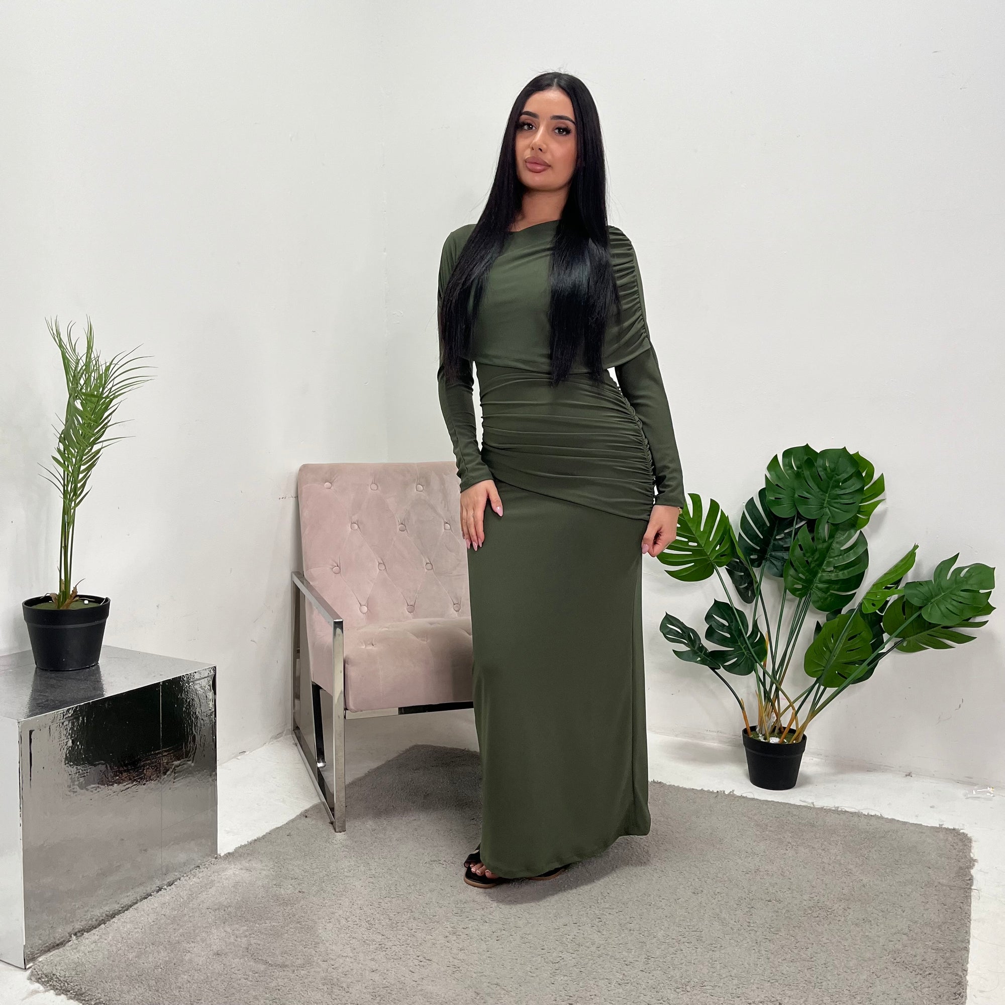 khaki ruched dress ASOS Design - Midi Dress - Women - Polyester - 10 US
