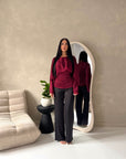 Siria Wine Lace Trim Cape Elegant Top