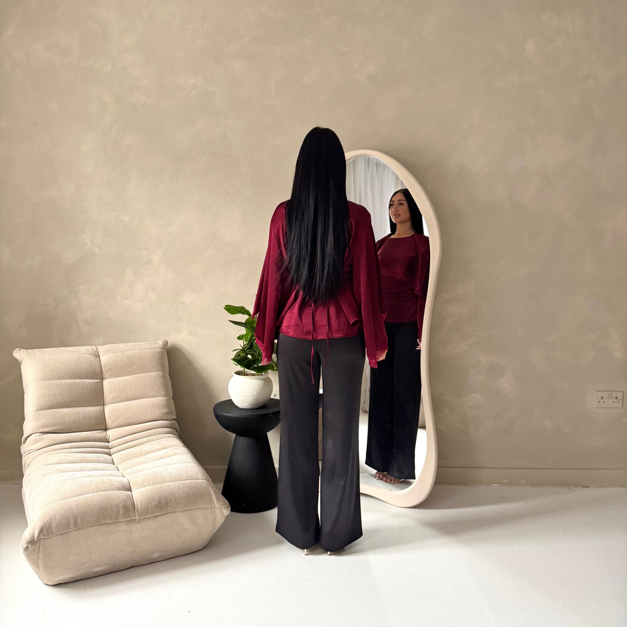 Siria Wine Lace Trim Cape Elegant Top