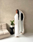Nari White Plain Waist Ruched Sleeve Cape Dress