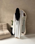Nari White Plain Waist Ruched Sleeve Cape Dress