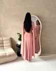 Nari Pink Plain Waist Ruched Sleeve Cape Dress