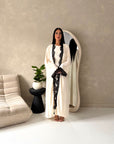 Amara Cream With Black Lace Detail Two Peice Co Ord Abaya Set