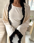 Amara Cream With Black Lace Detail Two Peice Co Ord Abaya Set