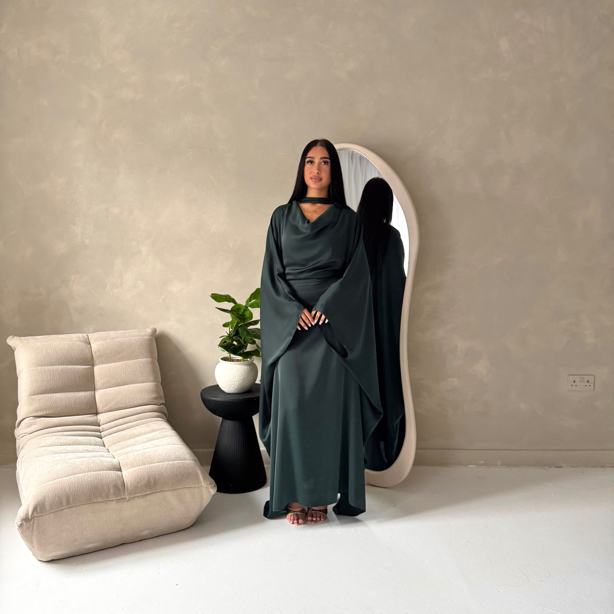 emerald green hijab dress Emerald Green Satin Dress