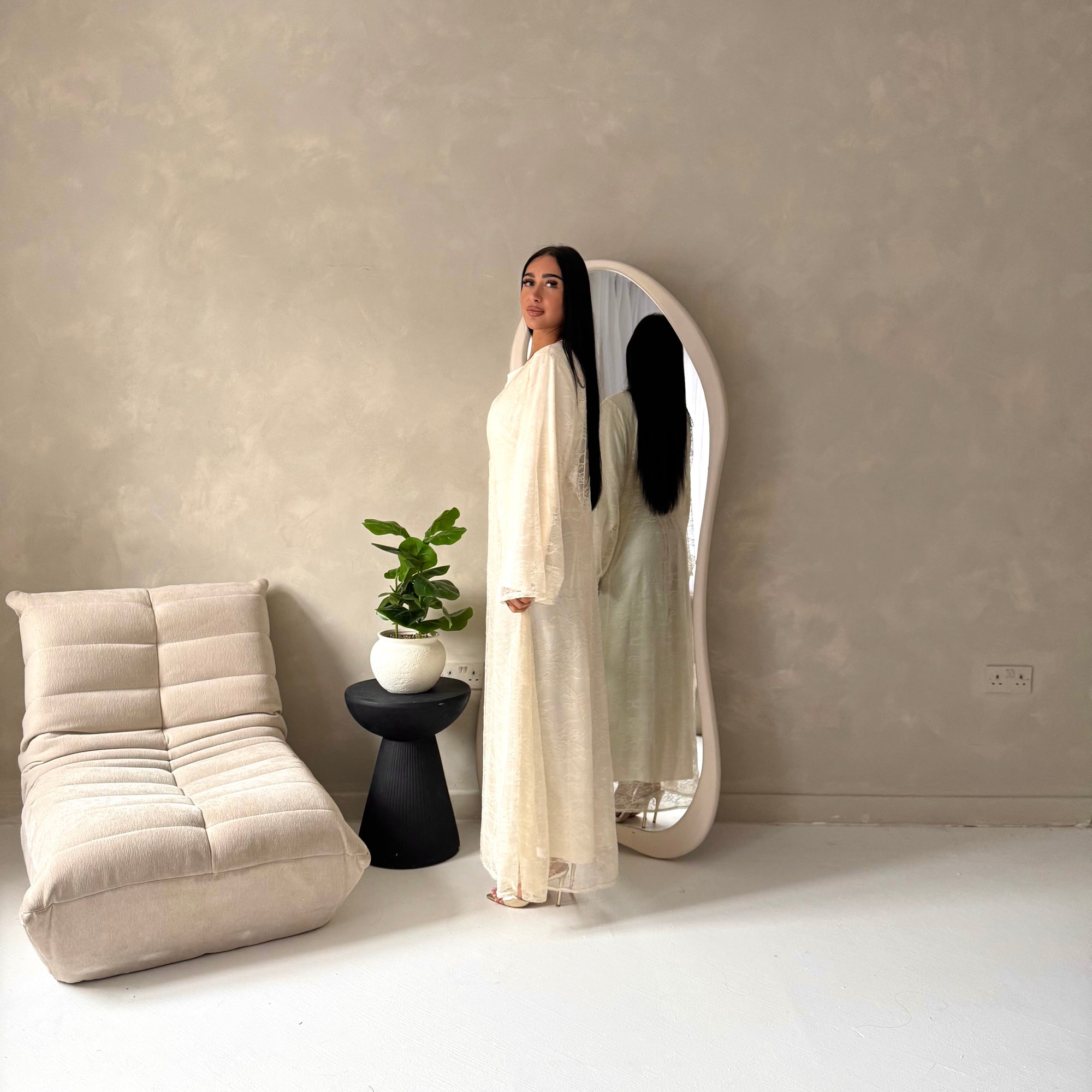 Fria Cream Lace Abaya Modest 2pcs Set