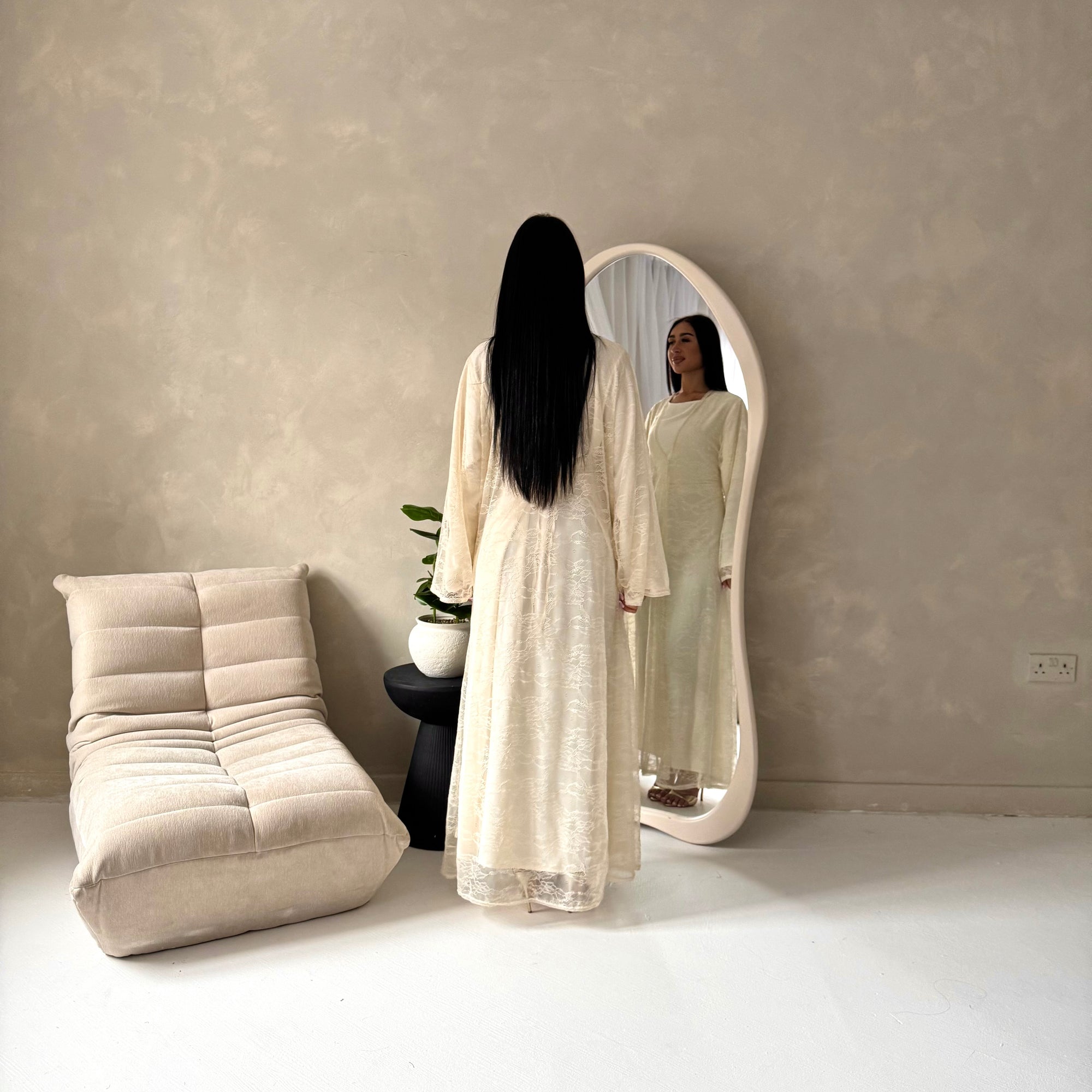 Fria Cream Lace Abaya Modest 2pcs Set