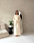 Urai Cream 2pcs Mesh Abaya With Satin Dress