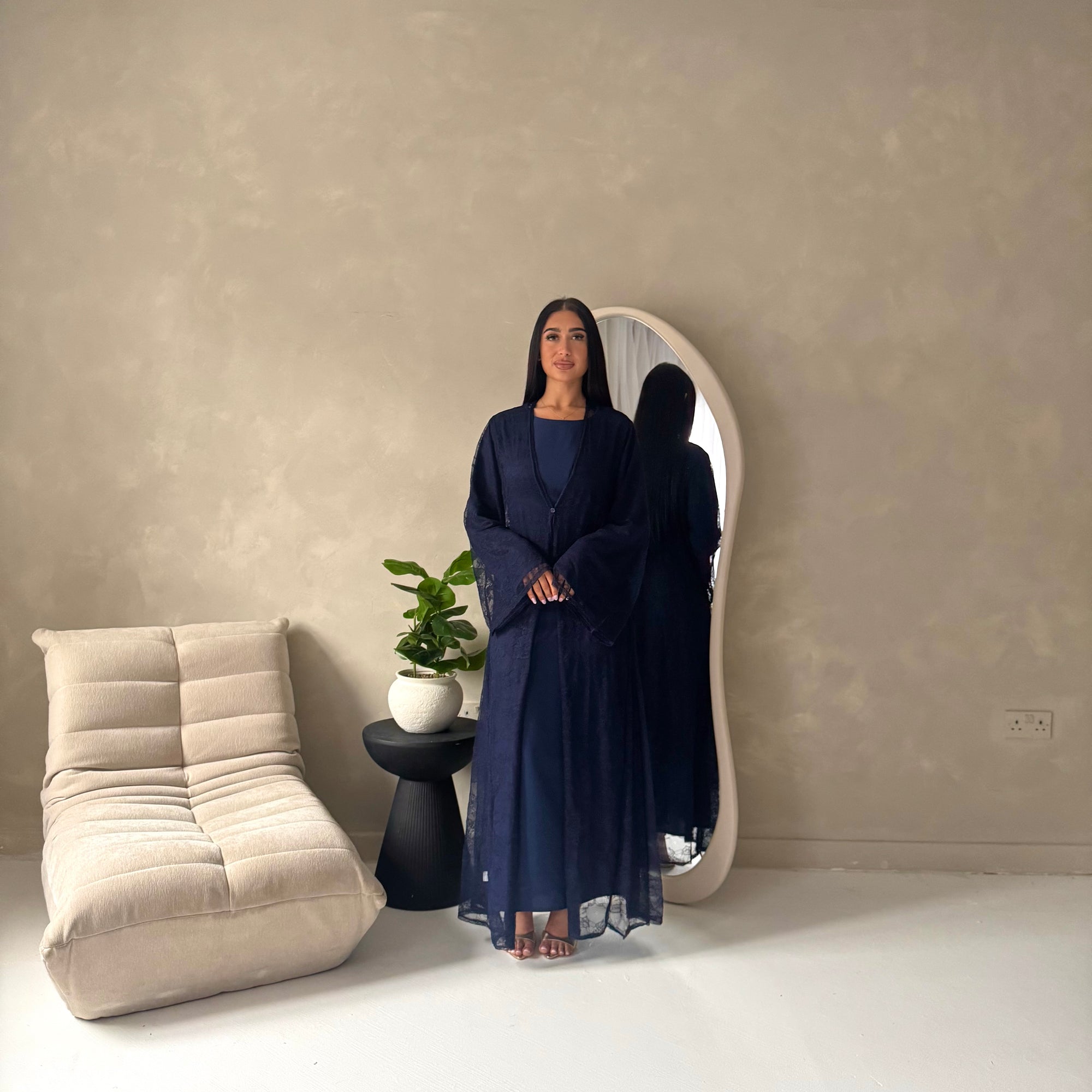 Fria Navy Lace Abaya Modest 2pcs Set