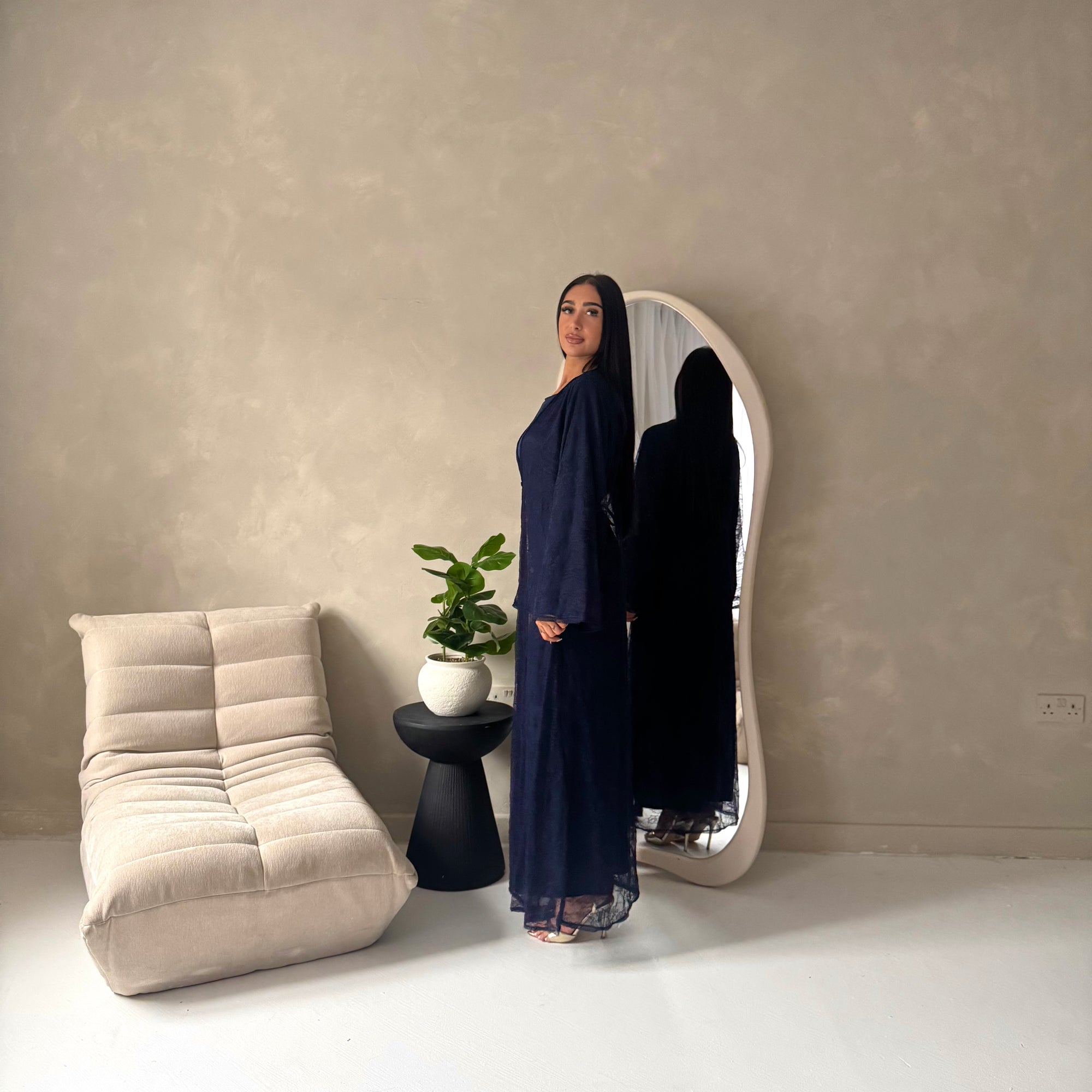 Fria Navy Lace Abaya Modest 2pcs Set