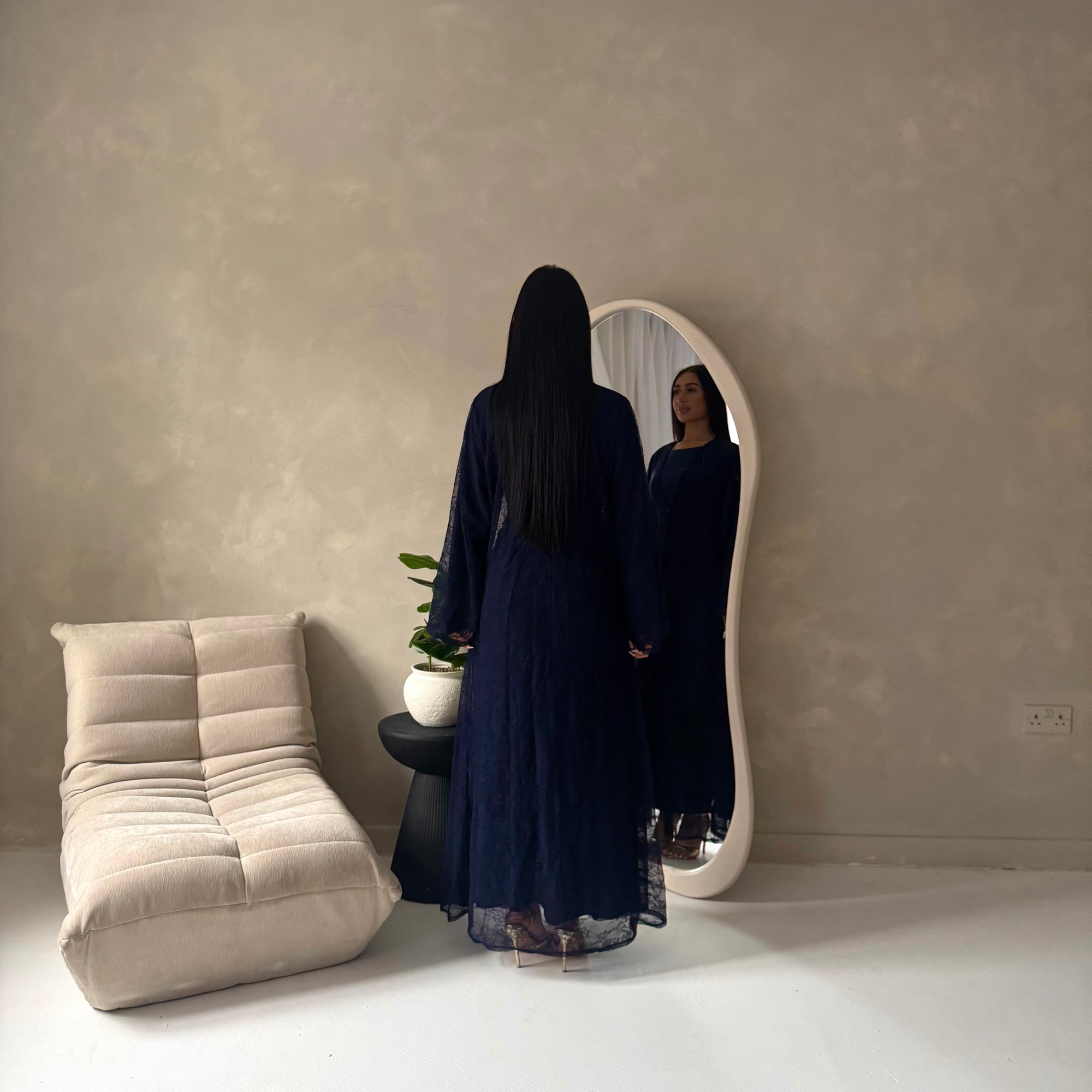 Fria Navy Lace Abaya Modest 2pcs Set