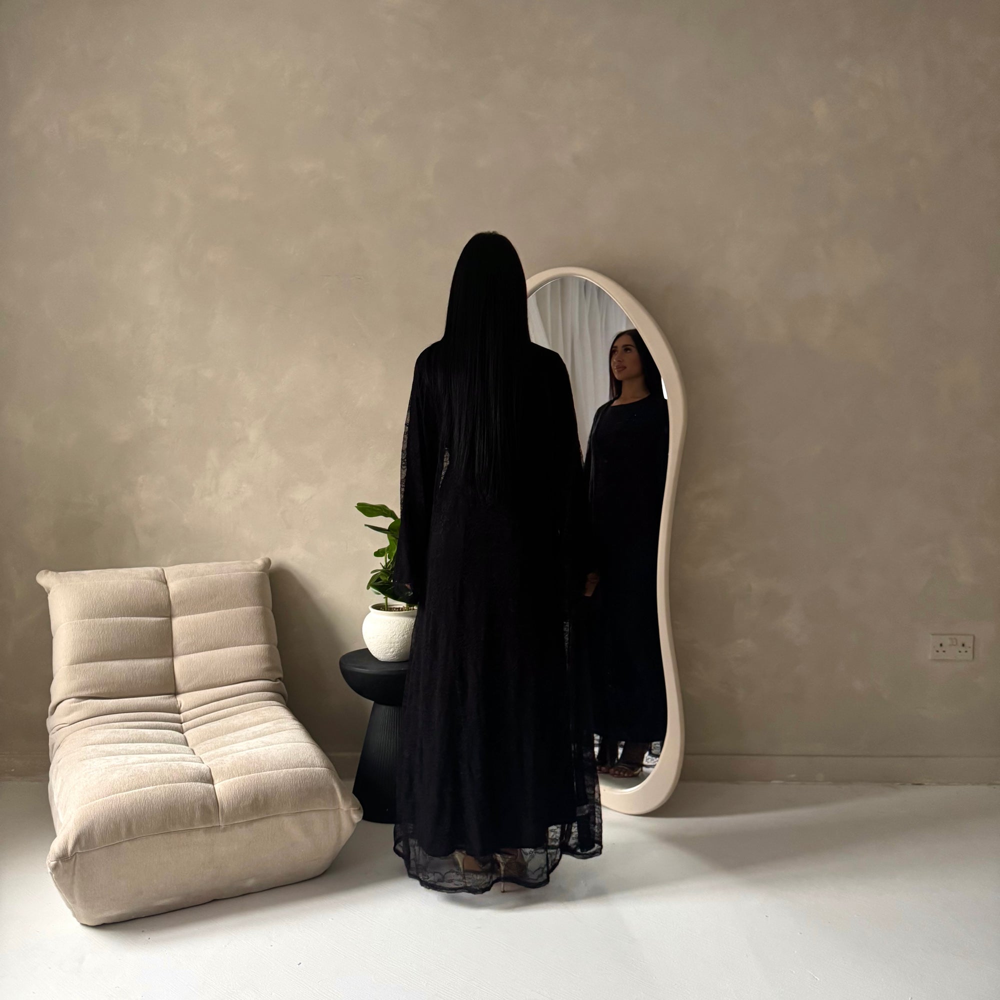 Fria Black Lace Abaya Modest 2pcs Set