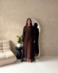 Fria Brown Lace Abaya Modest 2pcs Set