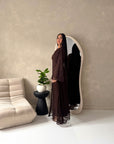 Fria Brown Lace Abaya Modest 2pcs Set