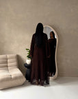 Fria Brown Lace Abaya Modest 2pcs Set