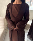 Fria Brown Lace Abaya Modest 2pcs Set