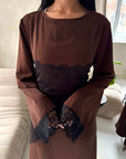 Luna Brown Lace Detail Tie Back Modest Dress
