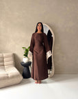Urai Brown 2pcs Mesh Abaya With Satin Dress