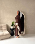 Urai Brown 2pcs Mesh Abaya With Satin Dress