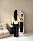 Siria Cream With Black Lace Trim Cape Elegant Top