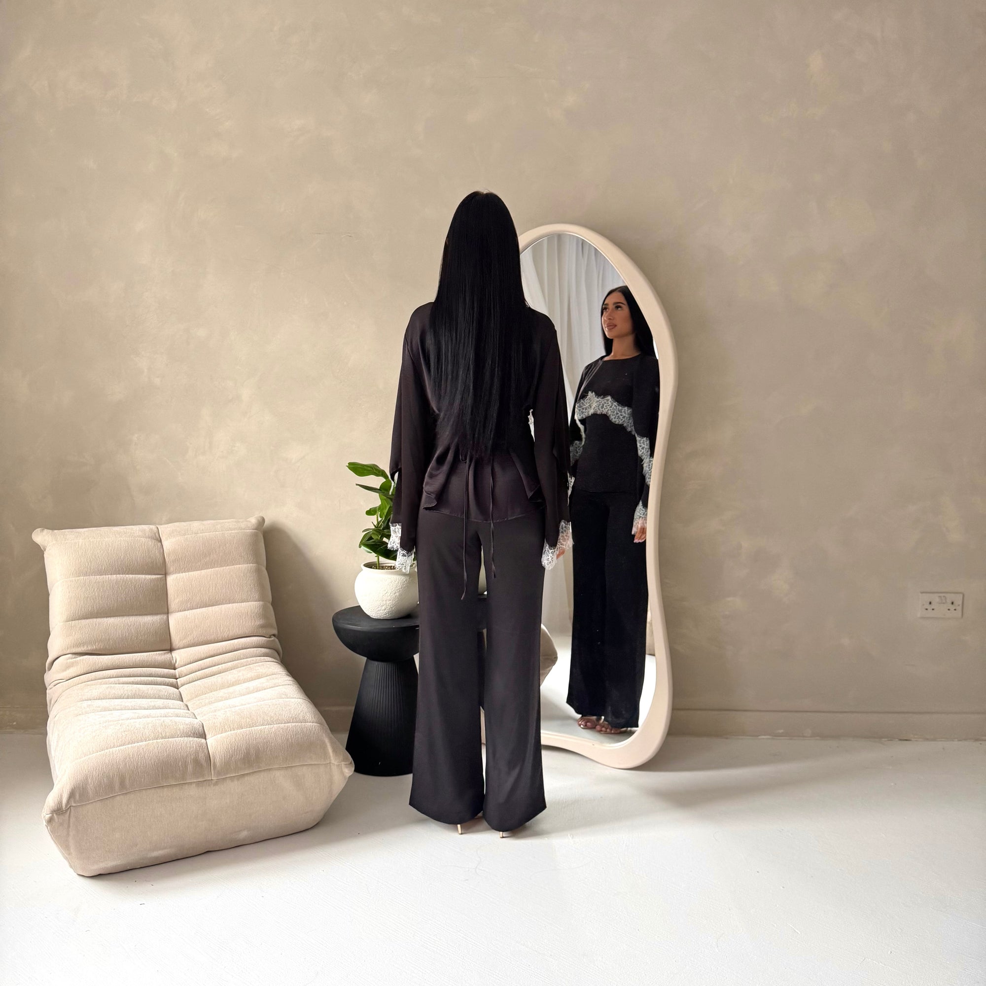 Siria Black With White Lace Trim Cape Elegant Top