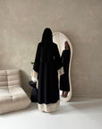 Urai Black 2pcs Mesh Abaya With Satin Dress