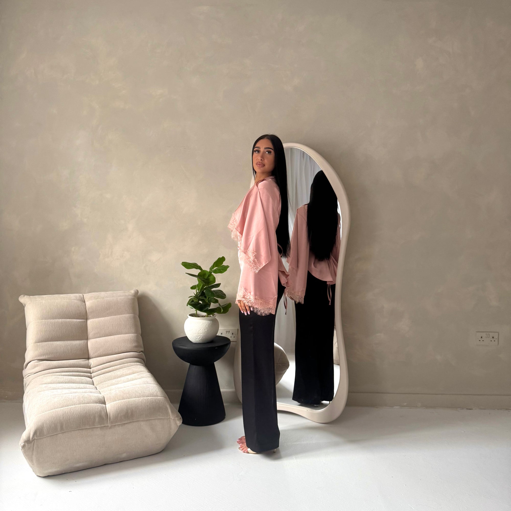 Siria Pink Lace Trim Cape Elegant Top