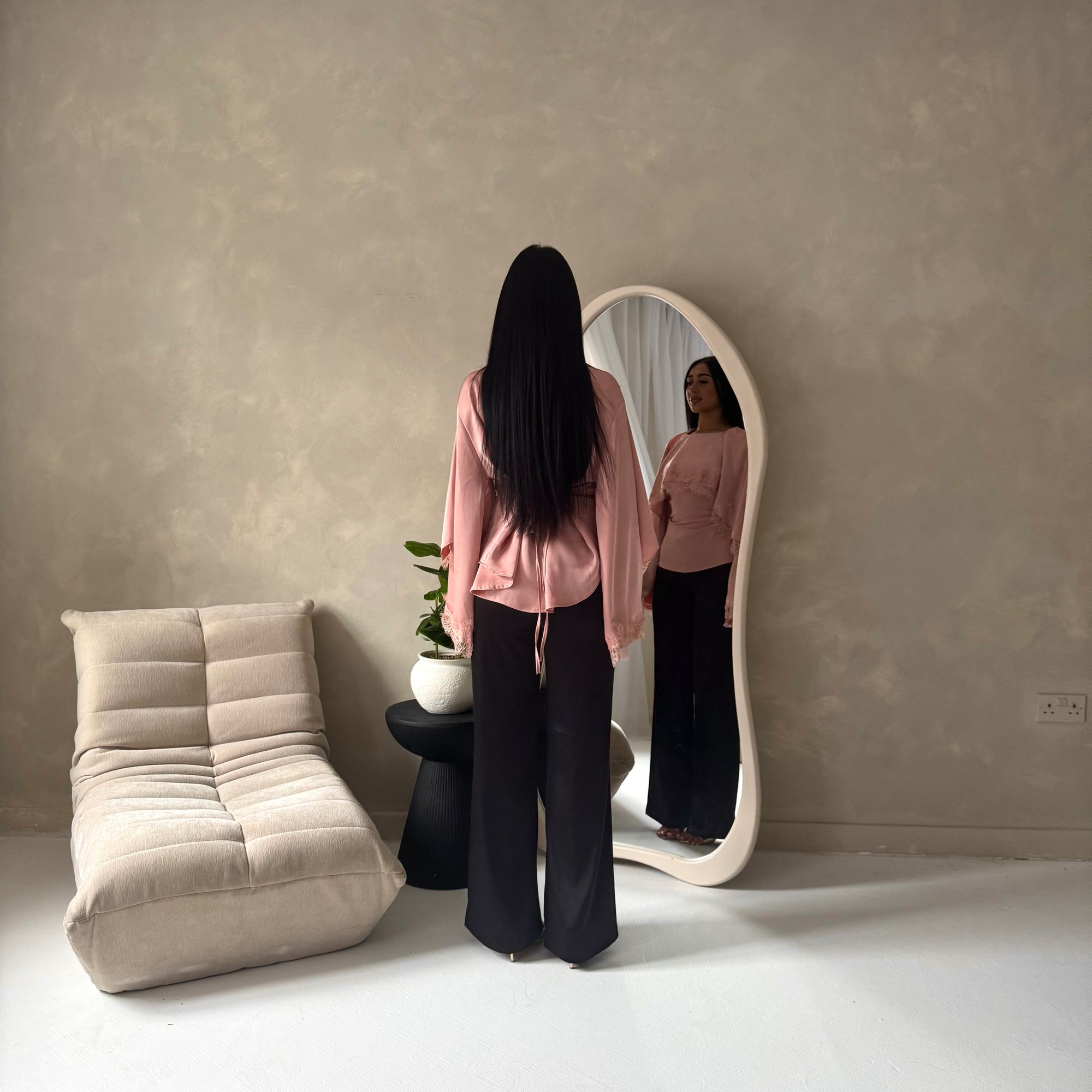 Siria Pink Lace Trim Cape Elegant Top