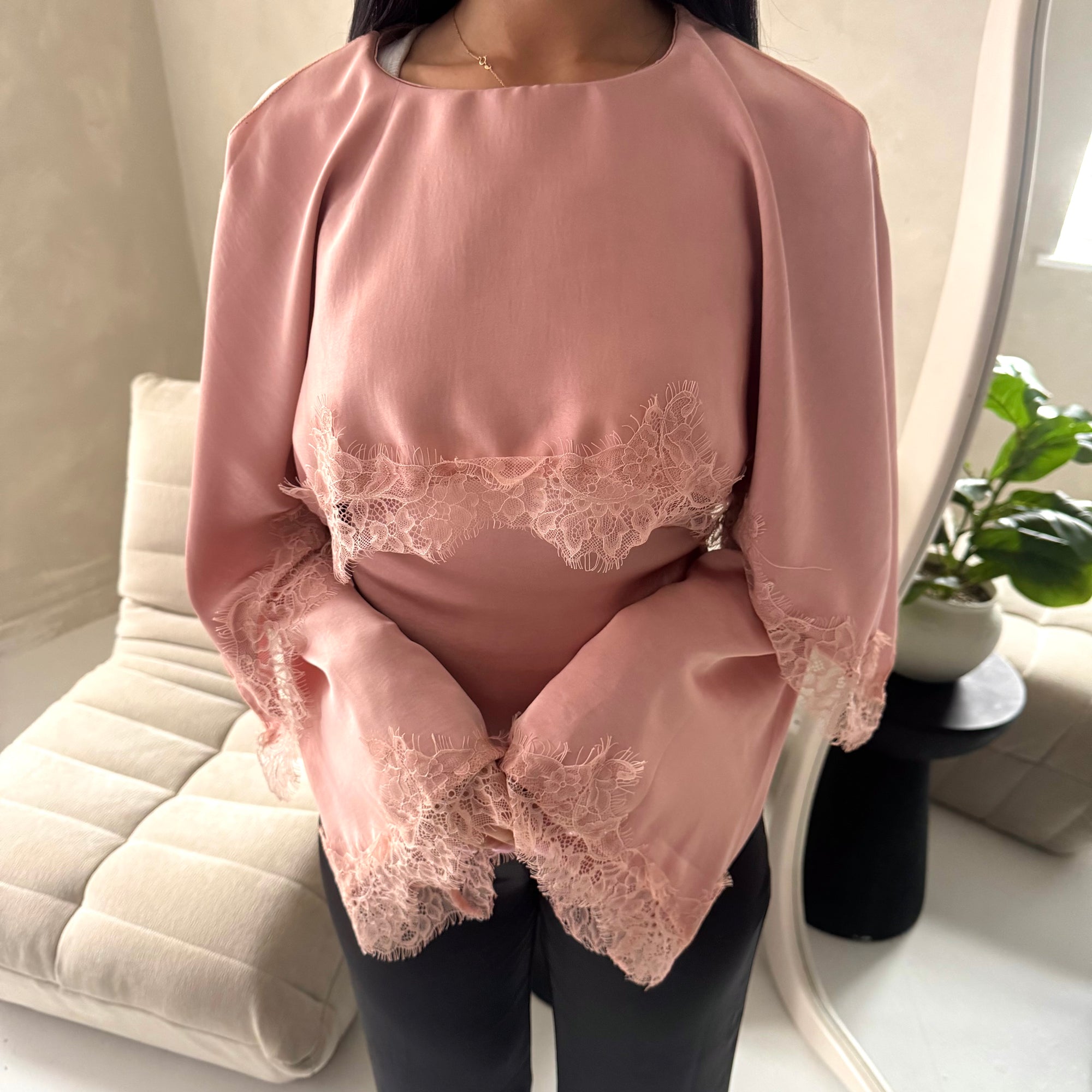 Siria Pink Lace Trim Cape Elegant Top