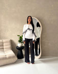 Siria White With Black Lace Trim Cape Elegant Top