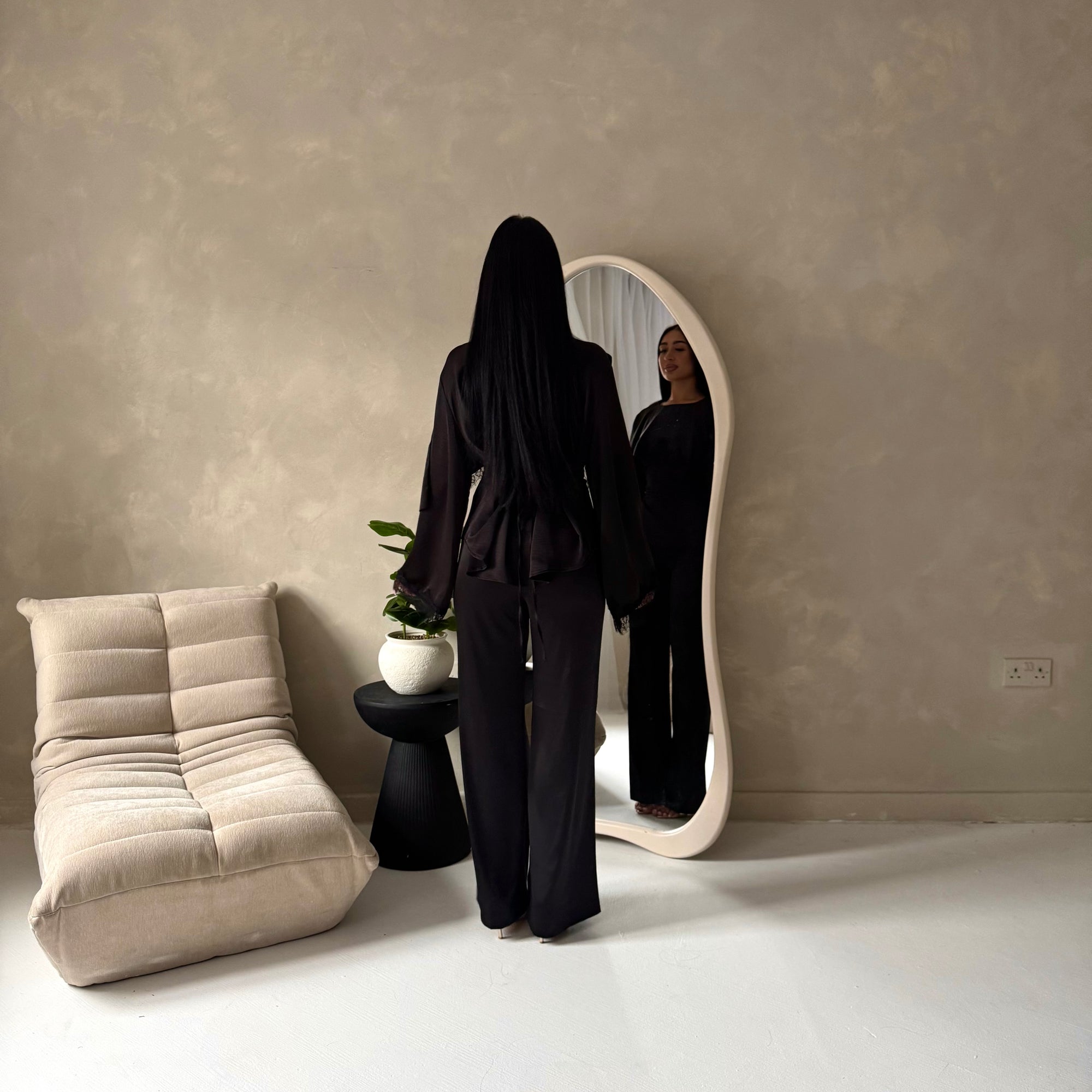 Siria Black Lace Trim Cape Elegant Top