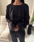 Siria Black Lace Trim Cape Elegant Top