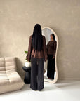 Siria Brown Lace Trim Cape Elegant Top