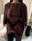 Siria Brown Lace Trim Cape Elegant Top