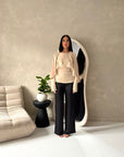 Siria Beige Lace Trim Cape Elegant Top