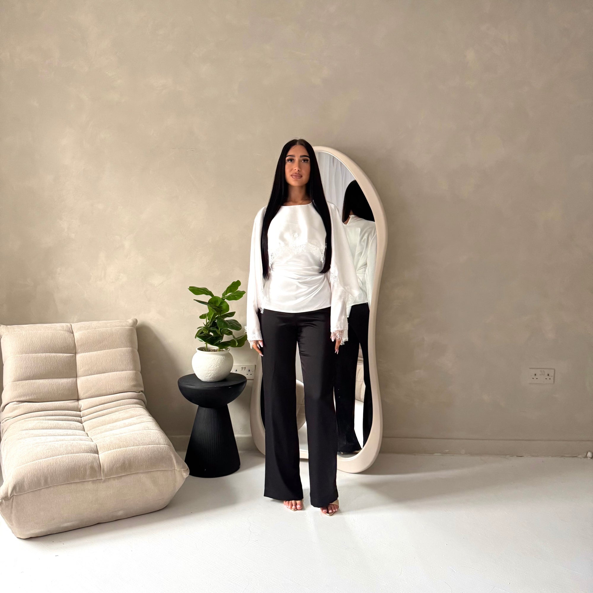 Siria White Lace Trim Cape Elegant Top