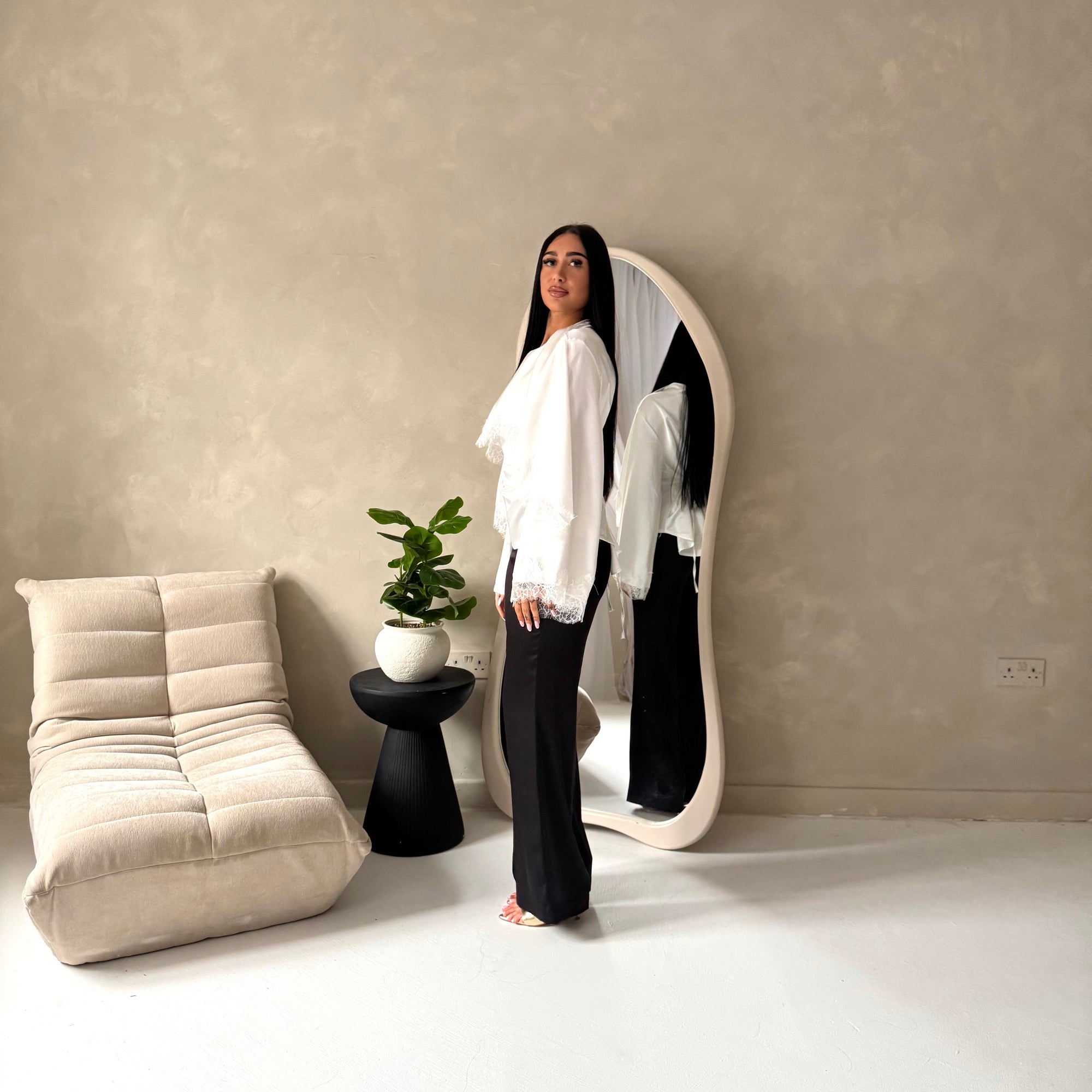 Siria White Lace Trim Cape Elegant Top