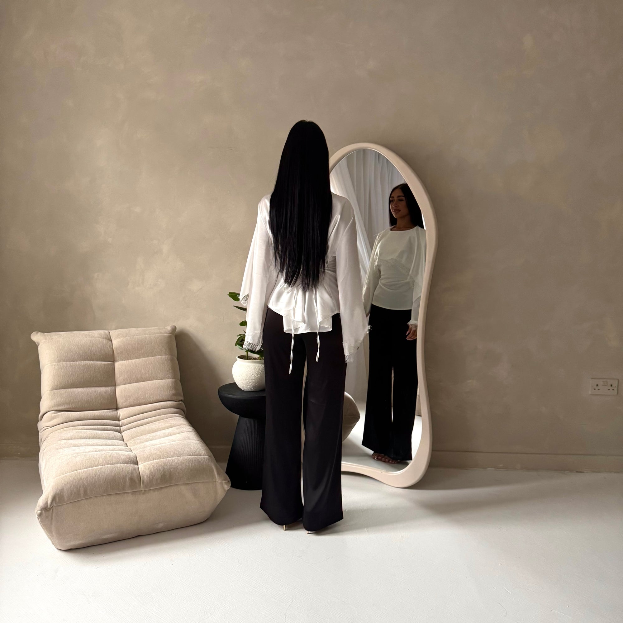 Siria White Lace Trim Cape Elegant Top