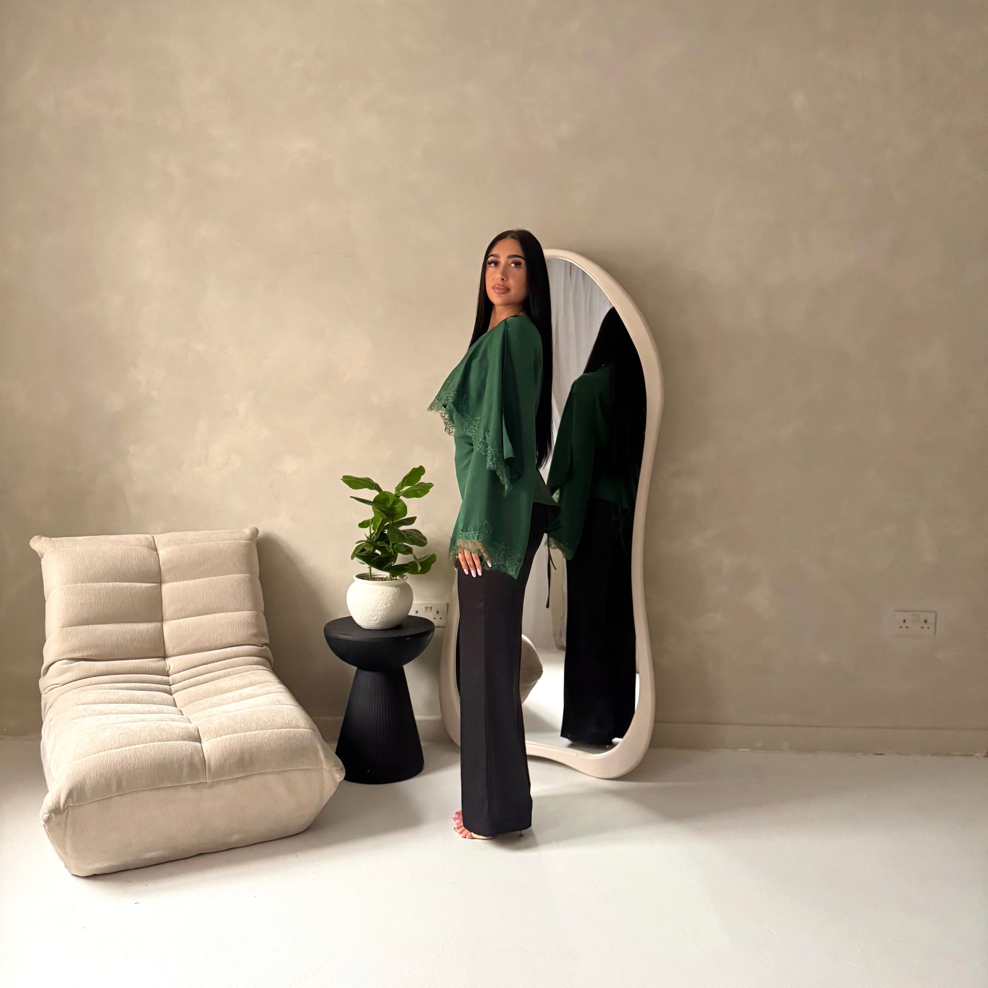 Siria Emerald Green Lace Trim Cape Elegant Top