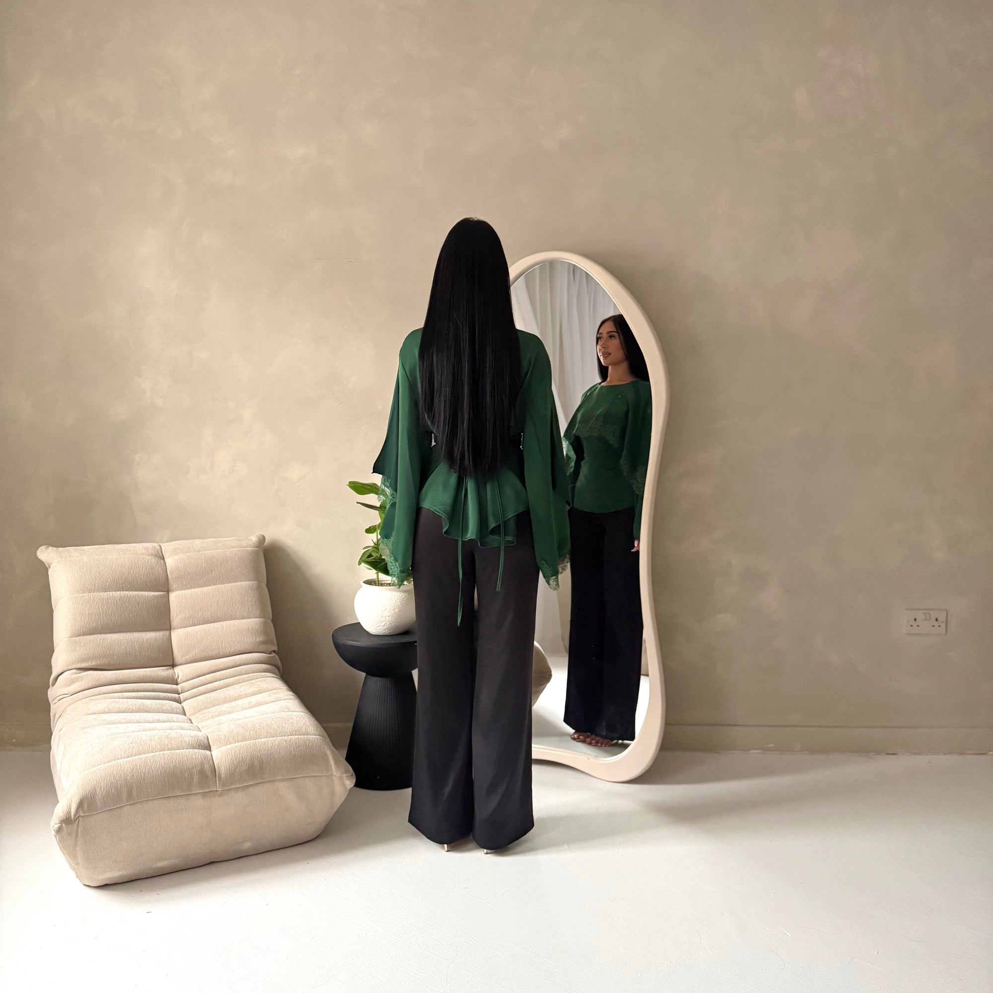 Siria Emerald Green Lace Trim Cape Elegant Top