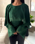 Siria Emerald Green Lace Trim Cape Elegant Top