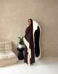 Marwa Brown With Cream Mesh Edge Modest Open Abaya Jacket