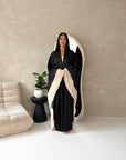 Marwa Black With Cream Mesh Edge Modest Open Abaya Jacket