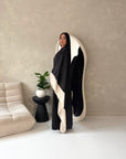 Marwa Black With Cream Mesh Edge Modest Open Abaya Jacket