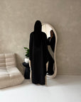 Marwa Black With Cream Mesh Edge Modest Open Abaya Jacket
